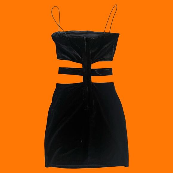Tiger Mist Black Dress Candice Velvet Bandage Cut Out Mini XS NWT - Picture 3 of 4